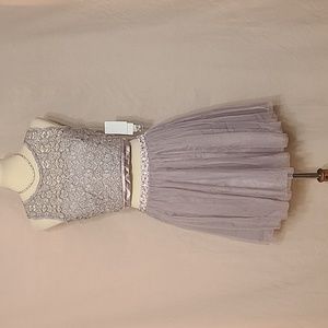 Sequin Hearts Pale Mauve Two-piece Formal Lace Top and Tulle Skirt Set